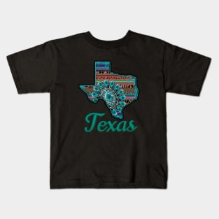 Turquoise Western  Texas Kids T-Shirt